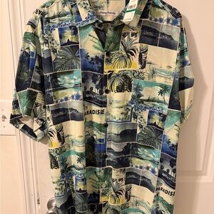 Tommy Bahama Green Blue Patchwork Hawaiian Button-Up Shirt
